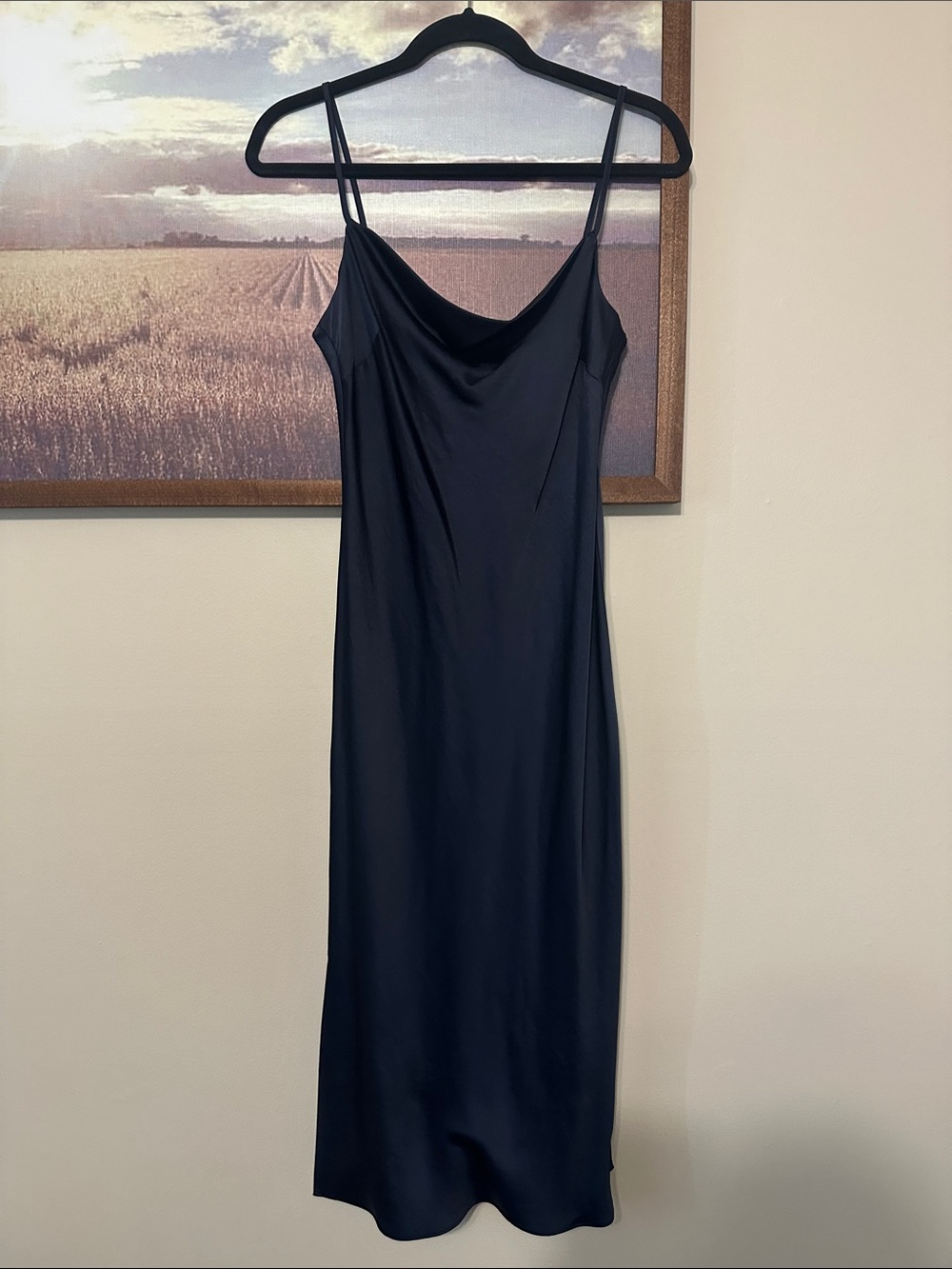 Express Navy Satin Midi Slip Dress